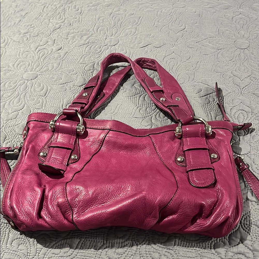 B. Makowsky Fuchsia Leather Shoulder Bag
